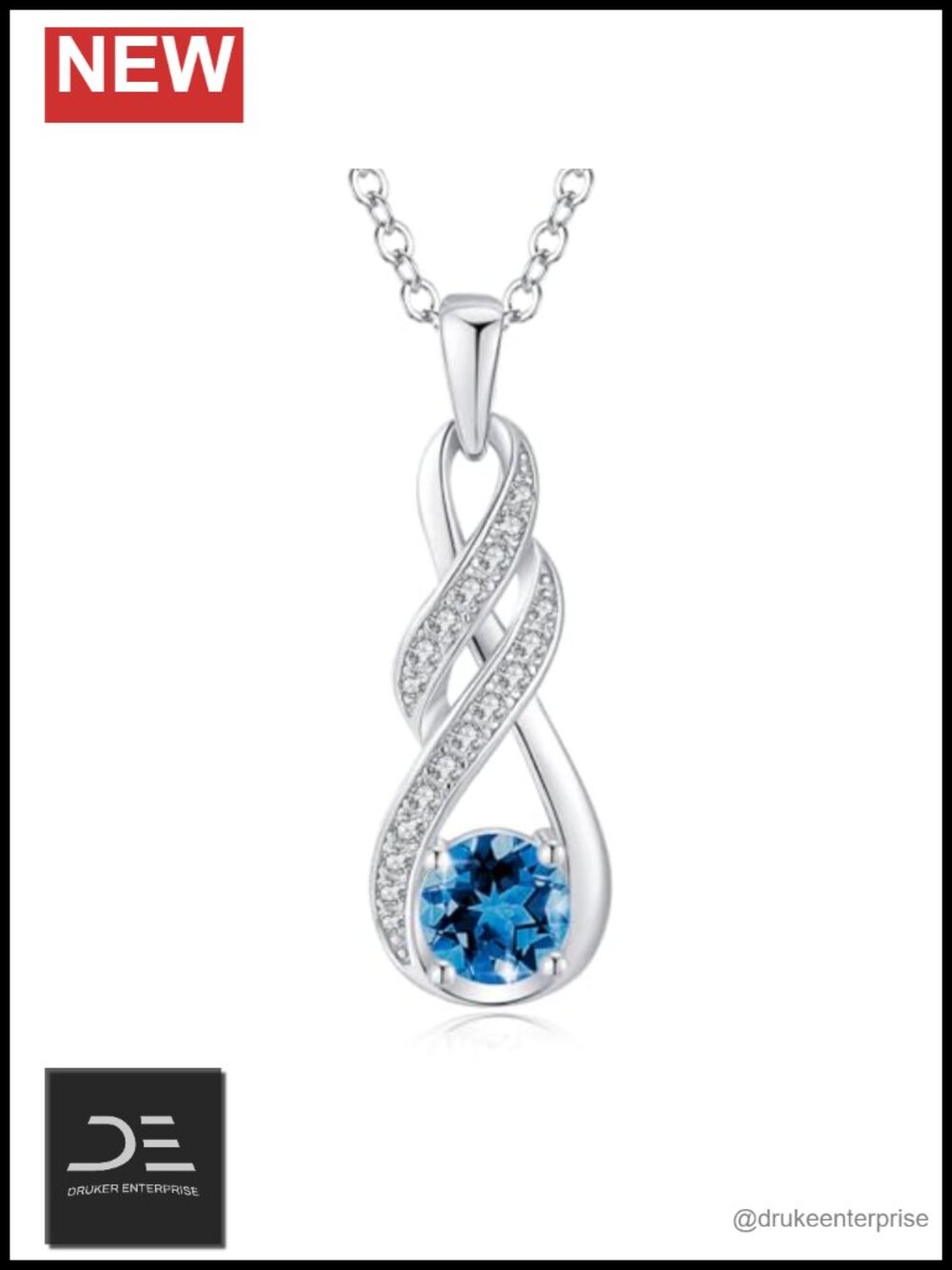 925 Sterling Silver Infinity Birthstone Necklace Pendant Jewelry Gift